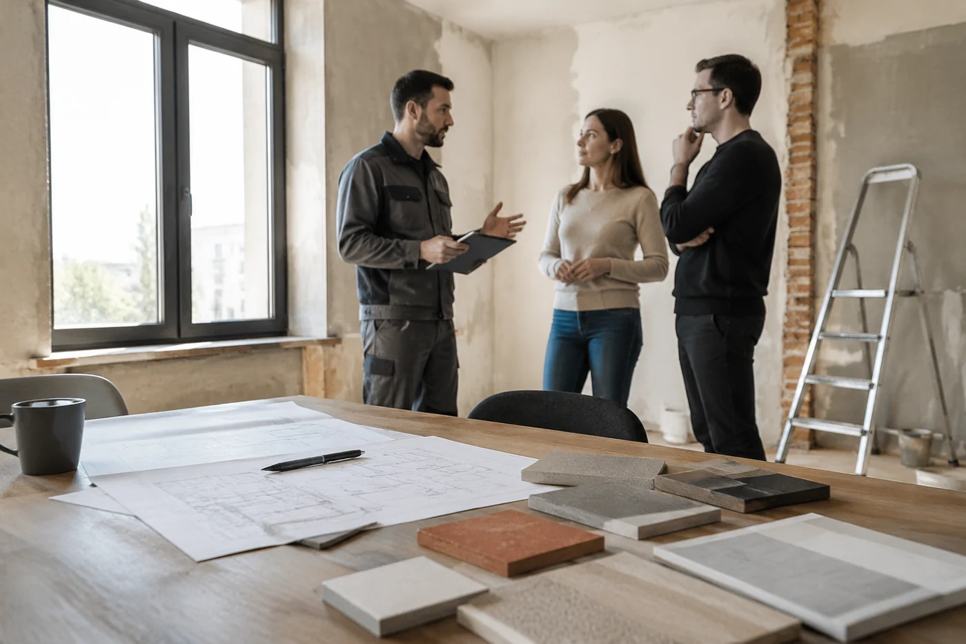 Обсуждение результатов ремонта с документами и образцами материалов